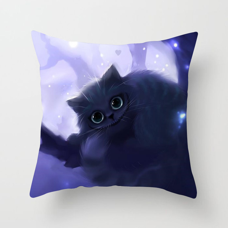 Exclusive for Cross-Border Amazon Hot Pillowcase Cat Pattern Back Seat Cushion Couch Pillow Peach Skin Fabric Pillow Cover