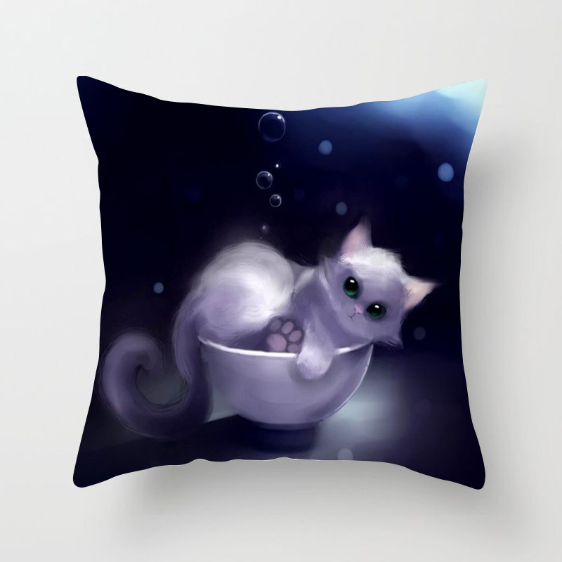 Exclusive for Cross-Border Amazon Hot Pillowcase Cat Pattern Back Seat Cushion Couch Pillow Peach Skin Fabric Pillow Cover