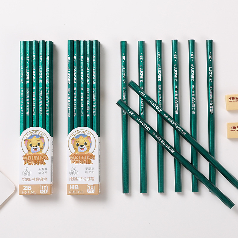 Zhibang 101hb Writing 2B Drawing Exam Recommended Coated Pencil Children Hexagonal Wooden Green Pencil