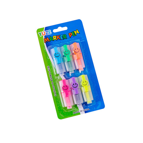 Creative smiley face highlighter 6 small mini color diagonal pen students highlight marker pen