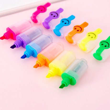 Creative smiley face highlighter 6 small mini color diagonal pen students highlight marker pen
