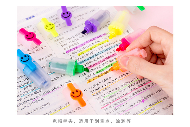 Creative smiley face highlighter 6 small mini color diagonal pen students highlight marker pen