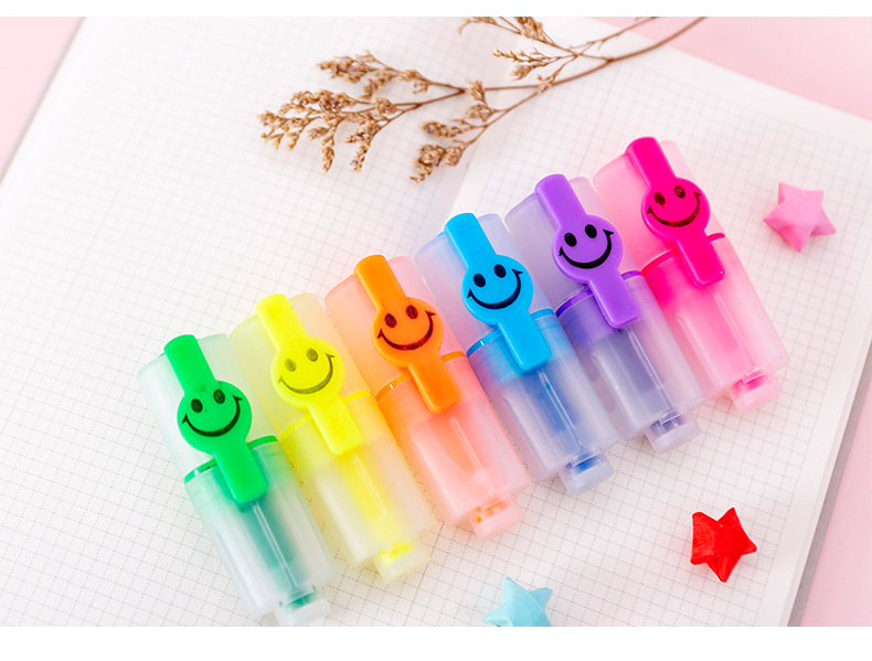 Creative smiley face highlighter 6 small mini color diagonal pen students highlight marker pen