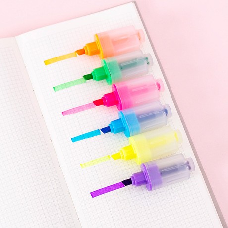 Creative smiley face highlighter 6 small mini color diagonal pen students highlight marker pen