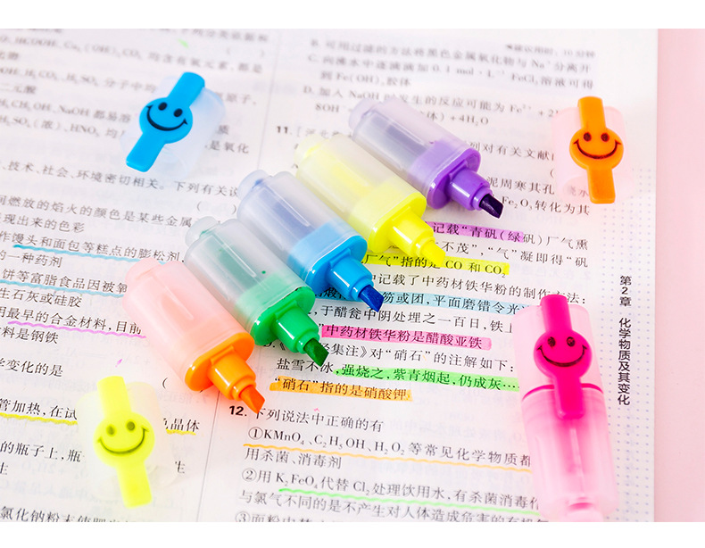 Creative smiley face highlighter 6 small mini color diagonal pen students highlight marker pen