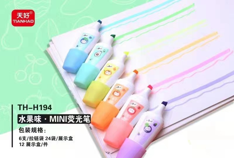 Korean Cute Fruit Flavor Mini Fluorescent Pen Avocado Mangosteen Strawberry Highlighter Key Mark Hand Account Pen Batch