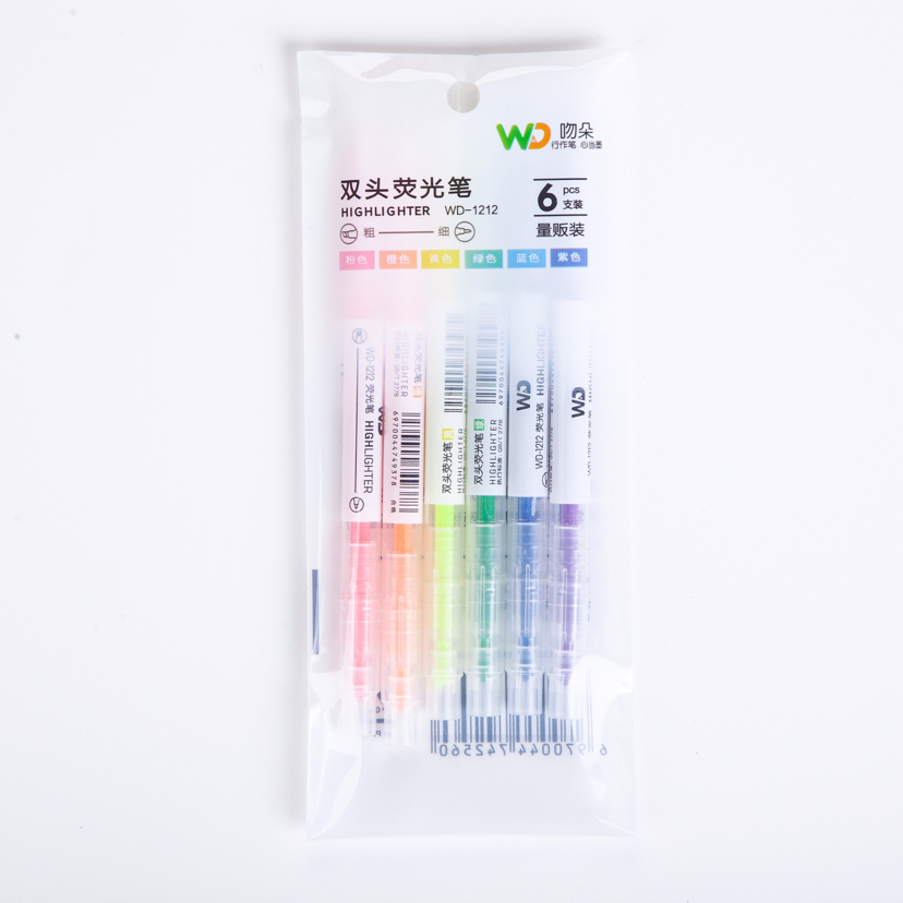 Kiss Flower Double-Headed Fluorescent Pen 6-Color Key Marker Candy Highlighter Creative Two-Color Watercolor Marking Pen Wholesale