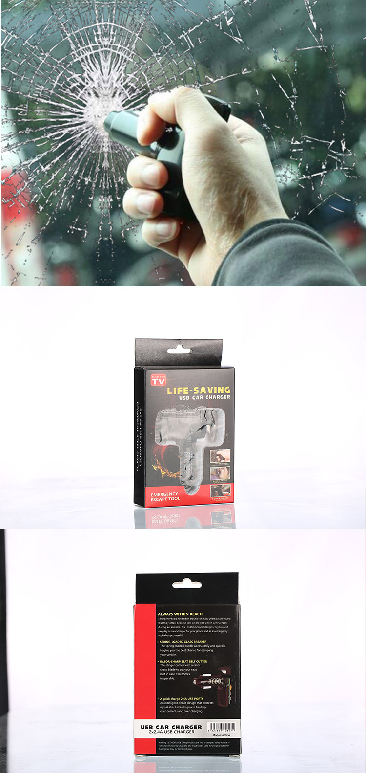 Car Safety Hammer Emergency Escape Hammer MultiFunction Window Breaker Safety Belt Cutter USB Charging Interface