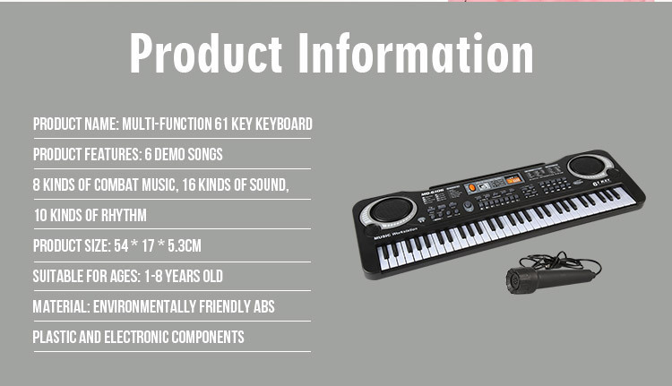 Children's Electronic Keyboard Musical Instrument 61 Key Multi-Function with Microphone Studio Educational Toy Gift Piano with Power Supply Children's Electronic Keyboard Musical Instrument 61 Key Multi-Function with Microphone Studio Educational Toy Gift Piano with Power Supply