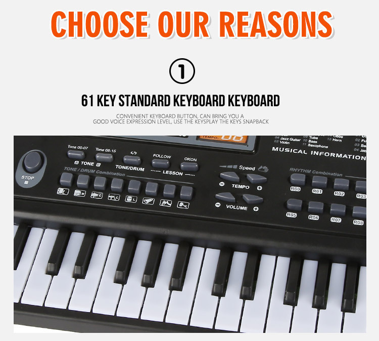 Children's Electronic Keyboard Musical Instrument 61 Key Multi-Function with Microphone Studio Educational Toy Gift Piano with Power Supply Children's Electronic Keyboard Musical Instrument 61 Key Multi-Function with Microphone Studio Educational Toy Gift Piano with Power Supply