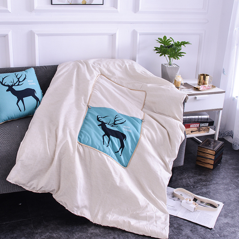 Cartoon Linen Style Tiger Year Pillow Blanket Multi-Functional Back Seat Cushion Quilt Advertising Gift Pillow Blanket Custom Logo