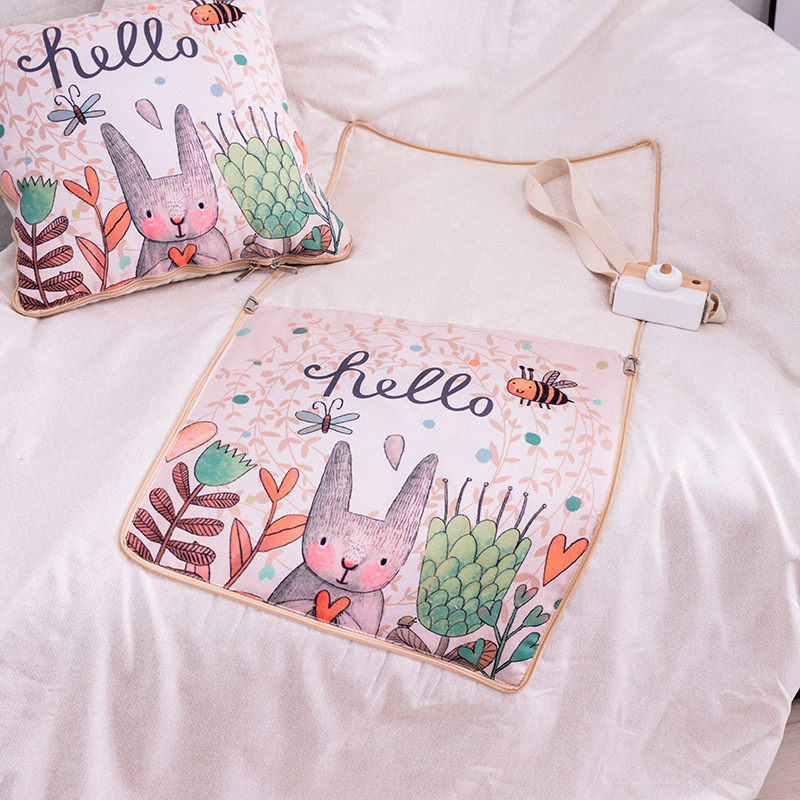 Cartoon Linen Style Tiger Year Pillow Blanket Multi-Functional Back Seat Cushion Quilt Advertising Gift Pillow Blanket Custom Logo