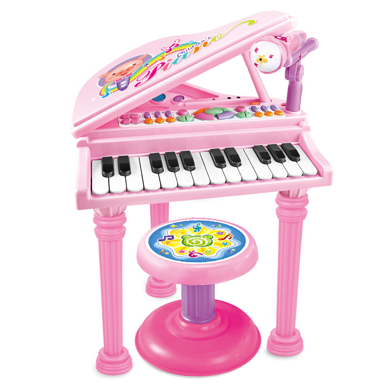 Children&#039;s Electronic Keyboard Simulation Piano Children Education Musical Instrument Multifunctional with Microphone with Stool Early Education Little Piano Pattern