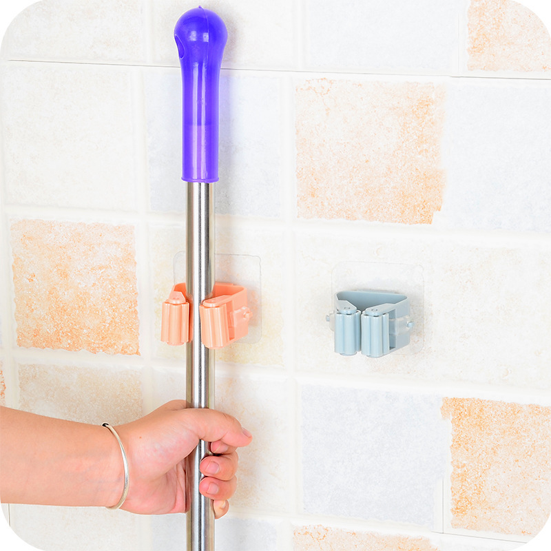 Free Punch Mop Rack Hook Strong Load-Bearing Wall Adhesive Toilet Wall Sticky Hook Storage Supporter T