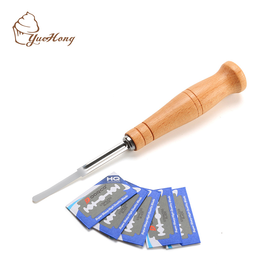 Bread Lame Wooden Handle Curved Bread Cutter Repair Knife Western-Style Bread Stick Cutting Knife Cutting Reamer