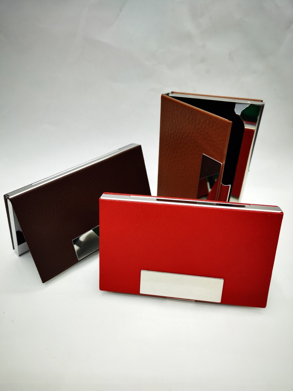 304 Stainless Steel Business Office Gift Business Card Holder Imitation Leather Geometric Three-Dimensional Business Card Case Men and Women Business Card Holder