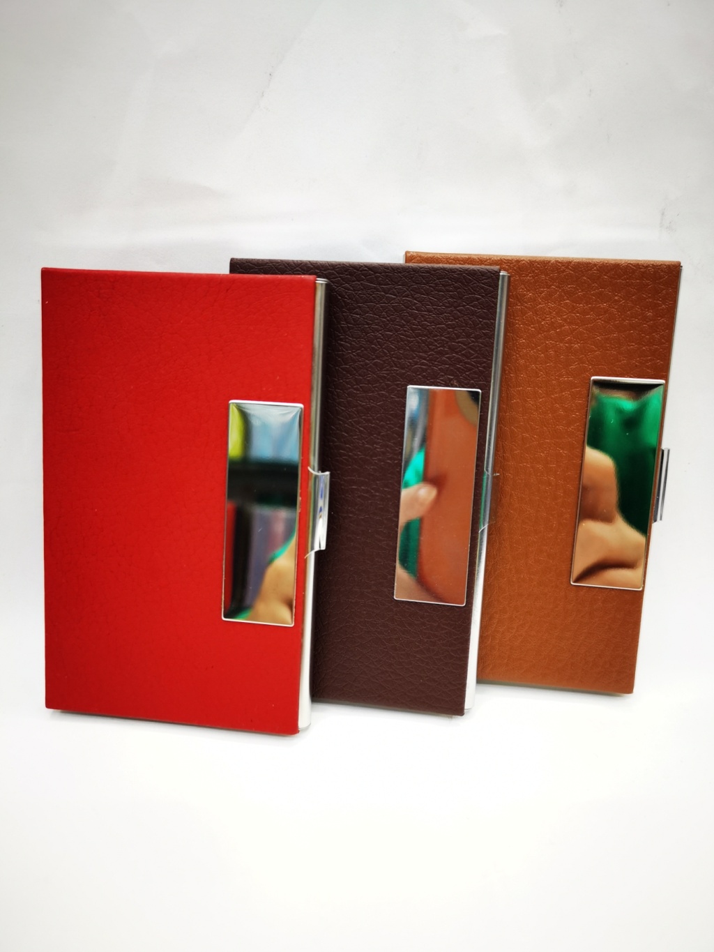 304 Stainless Steel Business Office Gift Business Card Holder Imitation Leather Geometric Three-Dimensional Business Card Case Men and Women Business Card Holder