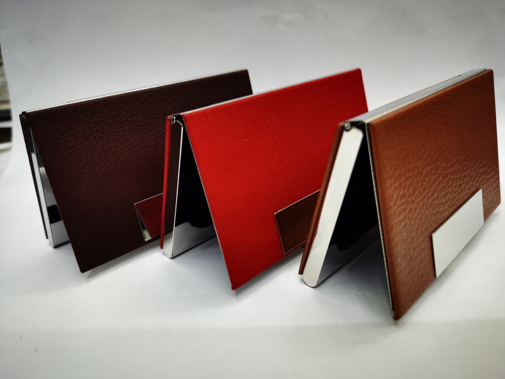 304 Stainless Steel Business Office Gift Business Card Holder Imitation Leather Geometric Three-Dimensional Business Card Case Men and Women Business Card Holder