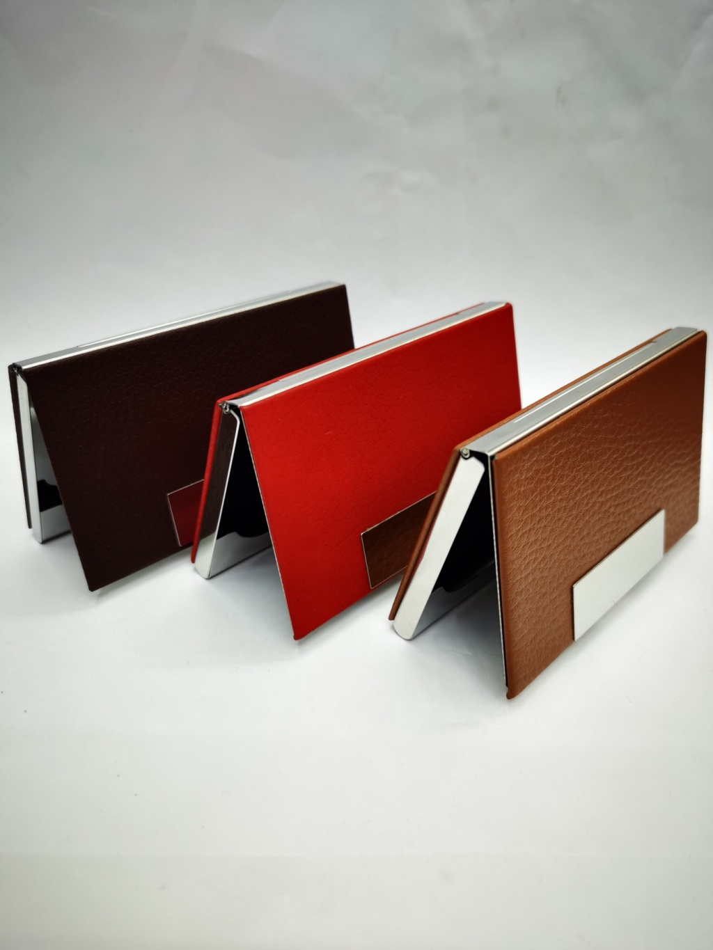 304 Stainless Steel Business Office Gift Business Card Holder Imitation Leather Geometric Three-Dimensional Business Card Case Men and Women Business Card Holder