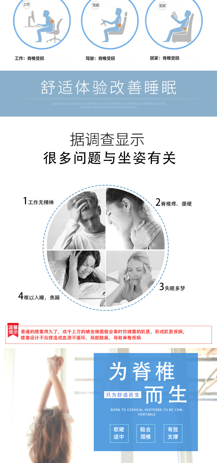 Manufacturer wholesale memory cotton waist seat cushion for waist protection Office cushion for car back in summer