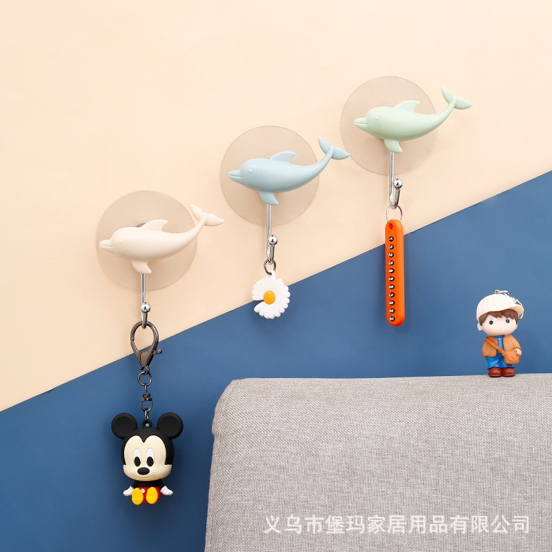 Creative Dolphin Sticky Hook Nordic Style Simple and Seamless Punch-Free Load-Bearing Bathroom Glazed Wall Tile Strong Hook