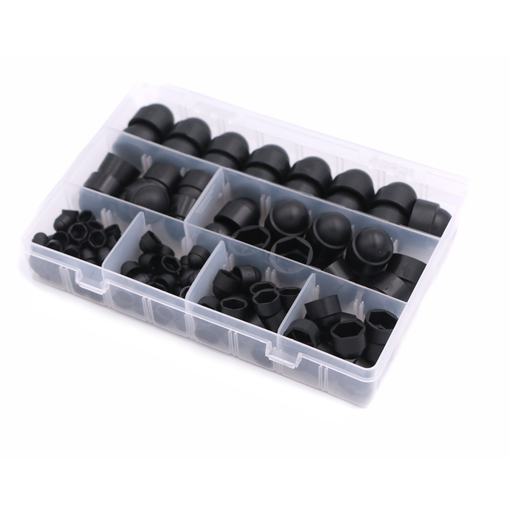 145pcs Black Hexagon Nut Cover Set Injection Molding Cover Type Screw Protective Cap M4-M12 Bolt Dustproof Cap