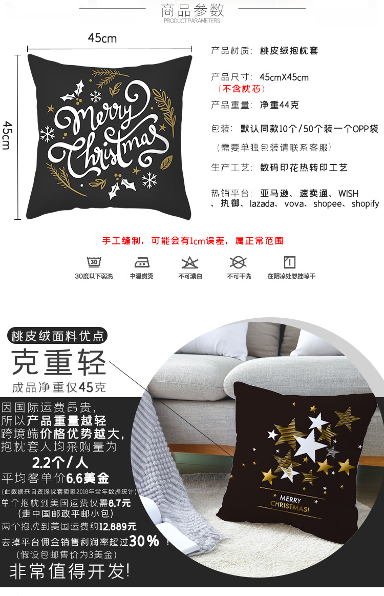 Amazon Hot Home Holy Supplies Christmas Pillow Cover Custom Nordic Style Pillow Back Seat Cushion Lumbar Cushion Cover