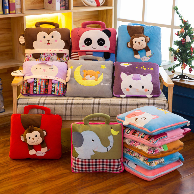 Customized Cartoon Summer Blanket Airable Cover Flannel Back Seat Cushion Dual Purpose Throw Pillow Quilt