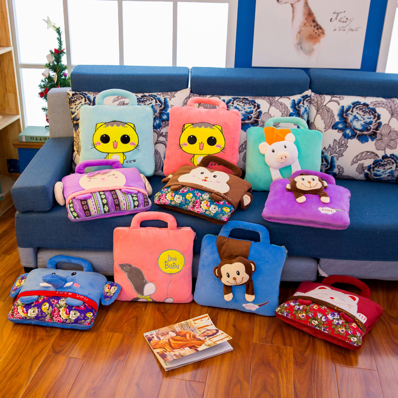 Customized Cartoon Summer Blanket Airable Cover Flannel Back Seat Cushion Dual Purpose Throw Pillow Quilt