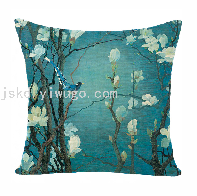 Chinese Flower Digital Printed Pillowcase Sofa Office Chair Backrest Bedroom Bedside Cushion Back Seat Cushion
