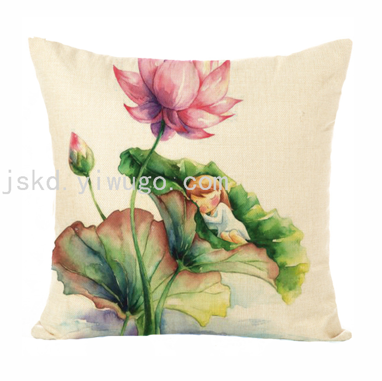 Chinese Flower Digital Printed Pillowcase Sofa Office Chair Backrest Bedroom Bedside Cushion Back Seat Cushion