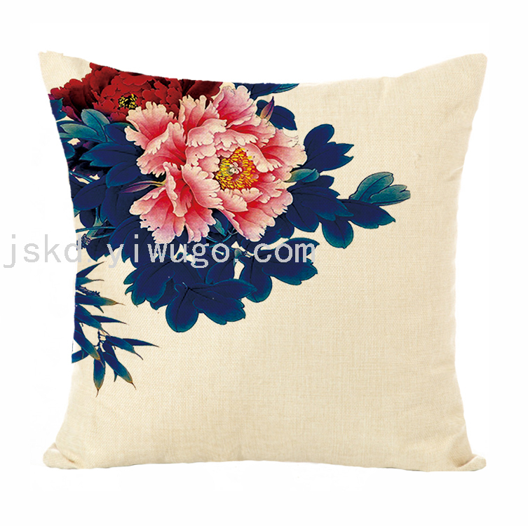Chinese Flower Digital Printed Pillowcase Sofa Office Chair Backrest Bedroom Bedside Cushion Back Seat Cushion