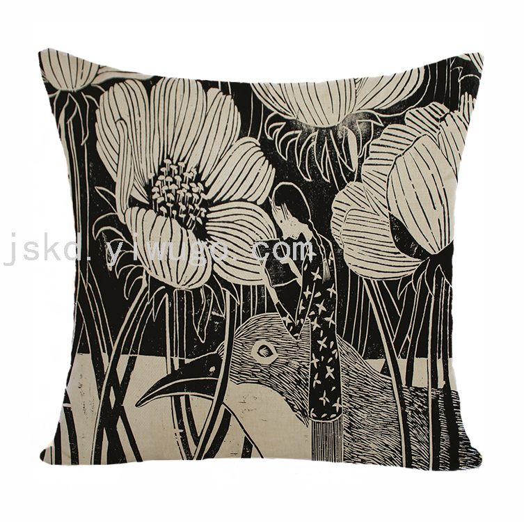 Chinese Flower Digital Printed Pillowcase Sofa Office Chair Backrest Bedroom Bedside Cushion Back Seat Cushion