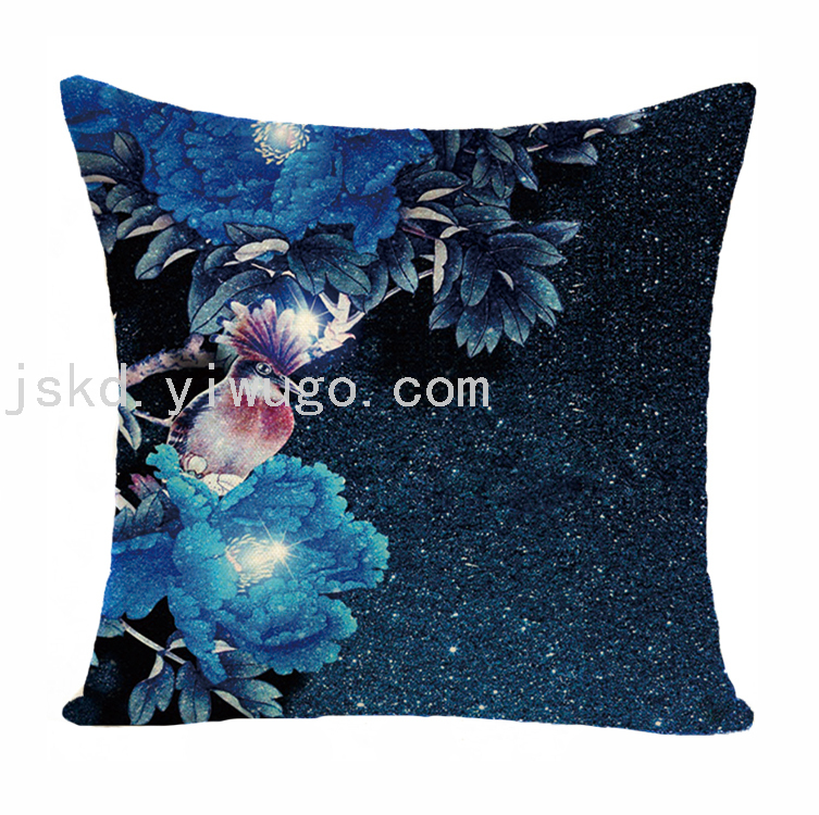 Chinese Flower Digital Printed Pillowcase Sofa Office Chair Backrest Bedroom Bedside Cushion Back Seat Cushion