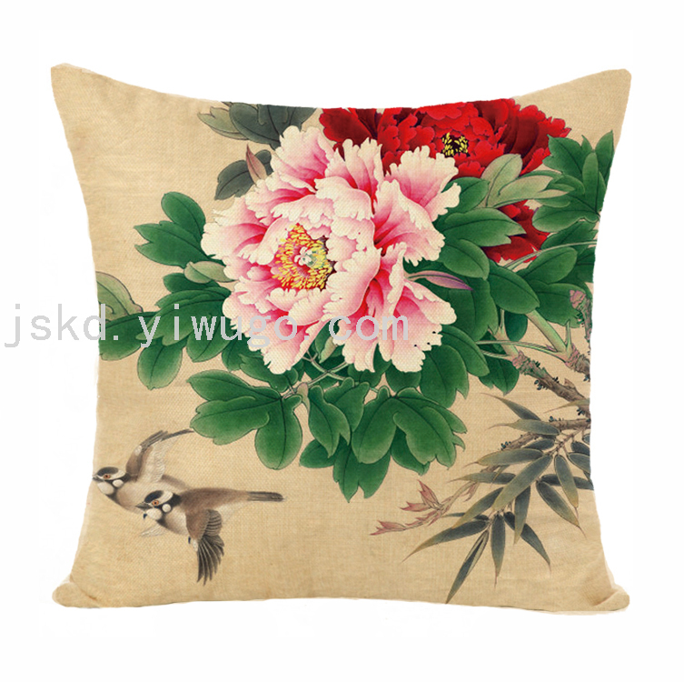 Chinese Flower Digital Printed Pillowcase Sofa Office Chair Backrest Bedroom Bedside Cushion Back Seat Cushion