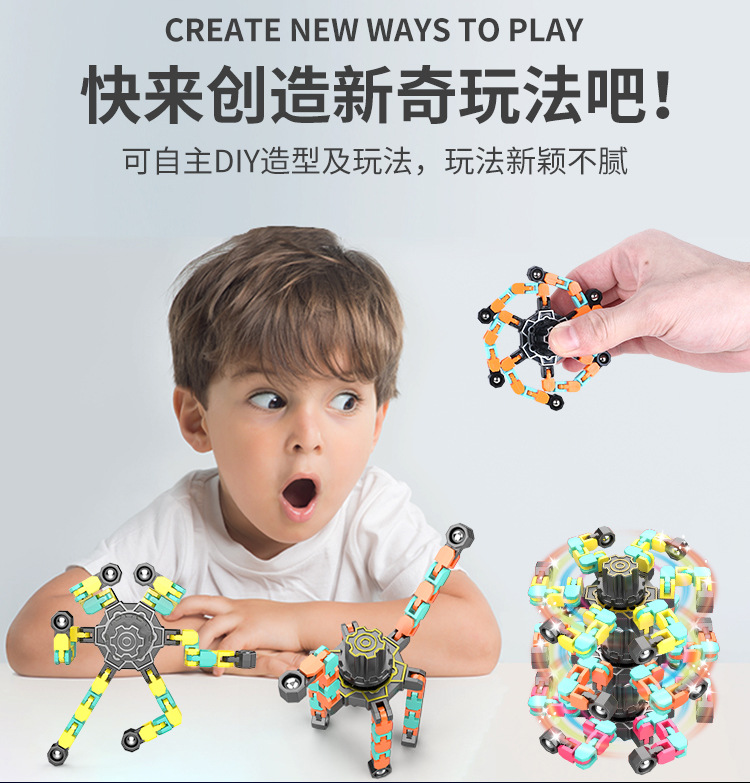Fingertip Mechanical Gyro Decompression Transformable Mecha Chain Bearing Hand Spinner Children's DIY Creative Popular Toy Fingertip Mechanical Gyro Decompression Transformable Mecha Chain Bearing Hand Spinner Children's DIY Creative Popular Toy