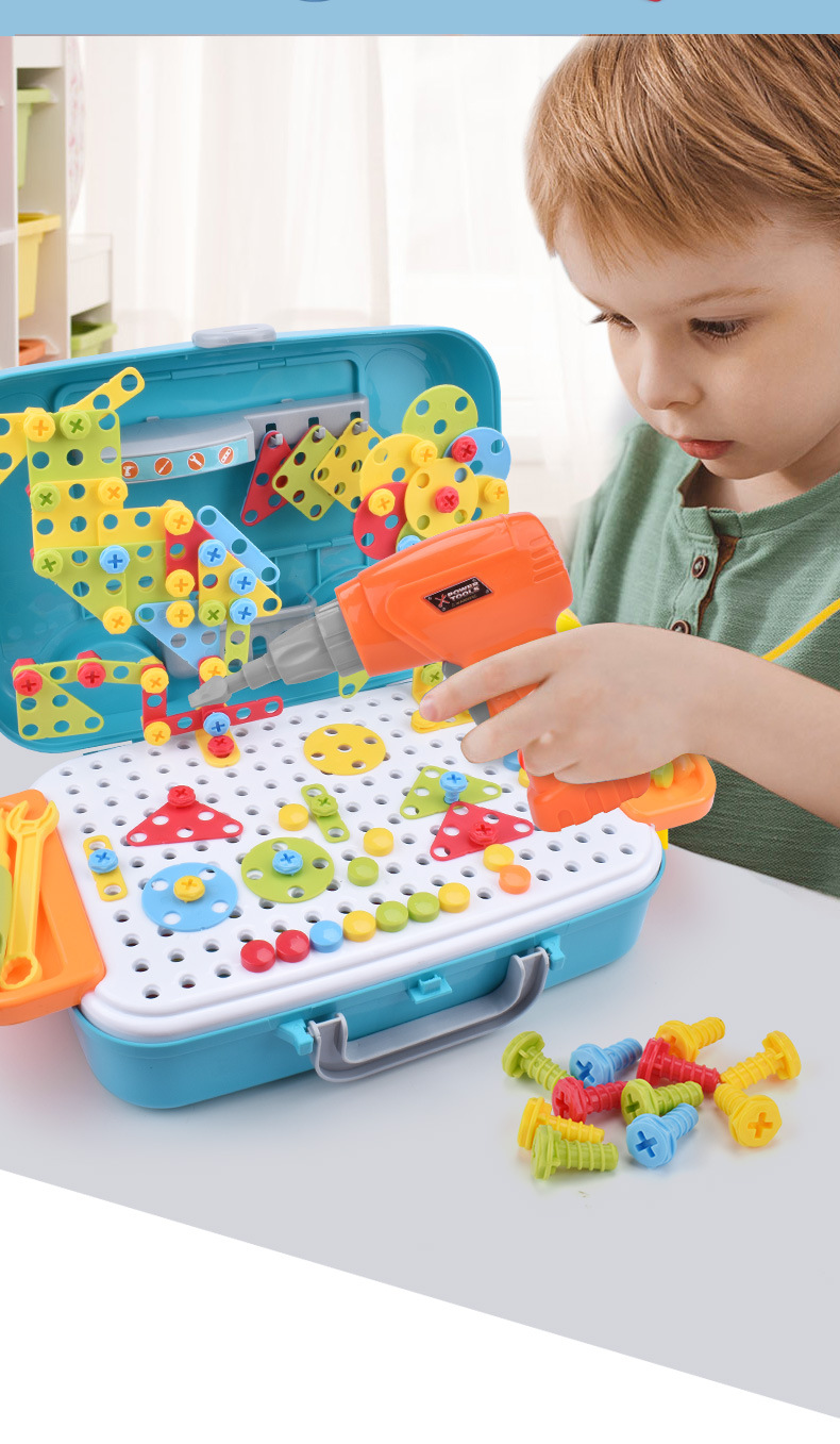 Children's Electric Drill Nut Disassembly Assembled Toys 3D Puzzle Model Screw Twisting Tool Table Puzzle Assembly Play House