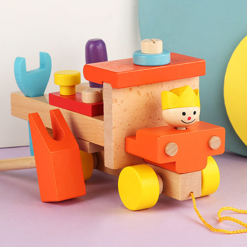 Children &#039;S Wooden Detachable Colorful Screw Car Intelligence Assembly Nut Combination Early Education Educational Toys Wholesale