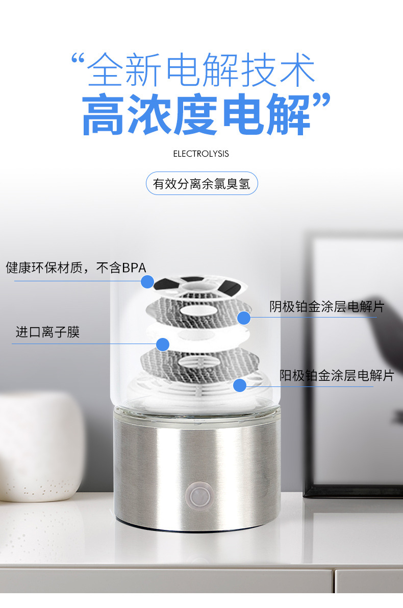 Rich Hydrogen Water Cup Plain Water Cup High Concentration Negative Ion Electrolytic Generator Portable Health Care