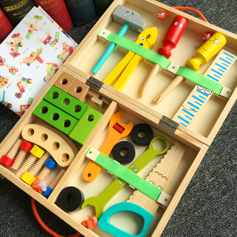 Children&#039;s Repair Toolbox Educational Toy Simulation Disassembly Woodworking Box Screw Nut Wooden Boy Play House