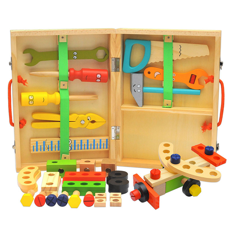 Children&#039;s Repair Toolbox Educational Toy Simulation Disassembly Woodworking Box Screw Nut Wooden Boy Play House