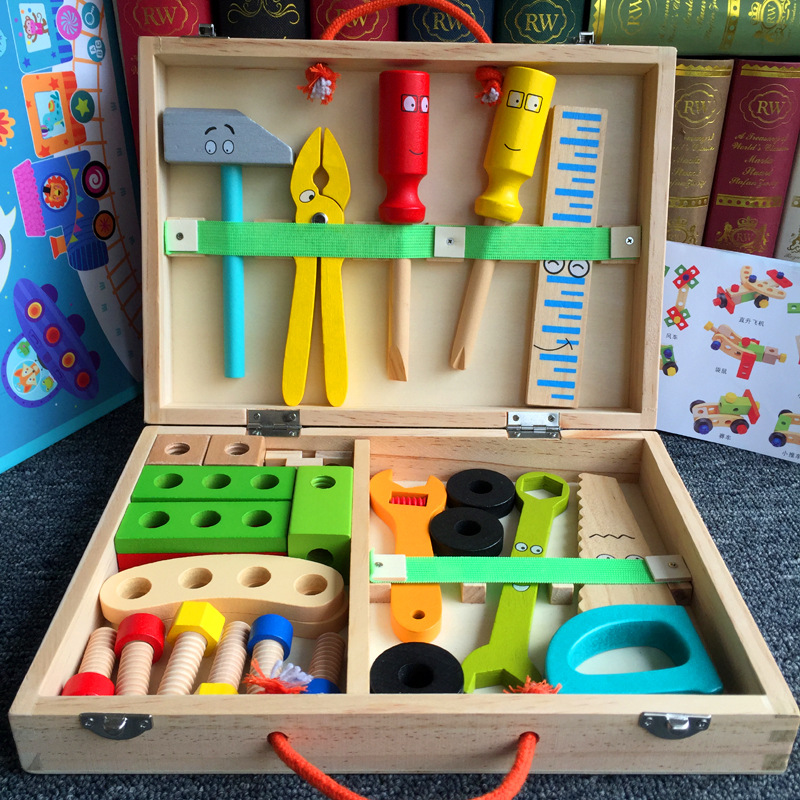 Children&#039;s Repair Toolbox Educational Toy Simulation Disassembly Woodworking Box Screw Nut Wooden Boy Play House