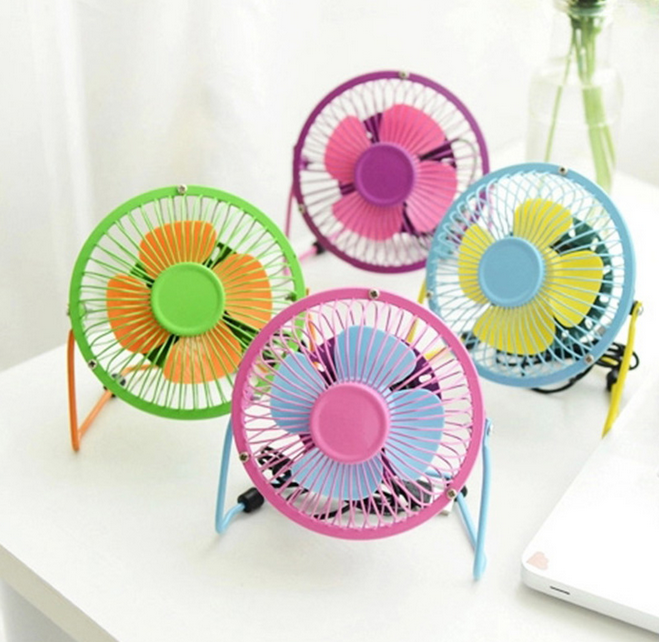 Brush motor fan wholesale 4 \&#034;tieyi clashing color silent usb fan/mini fan