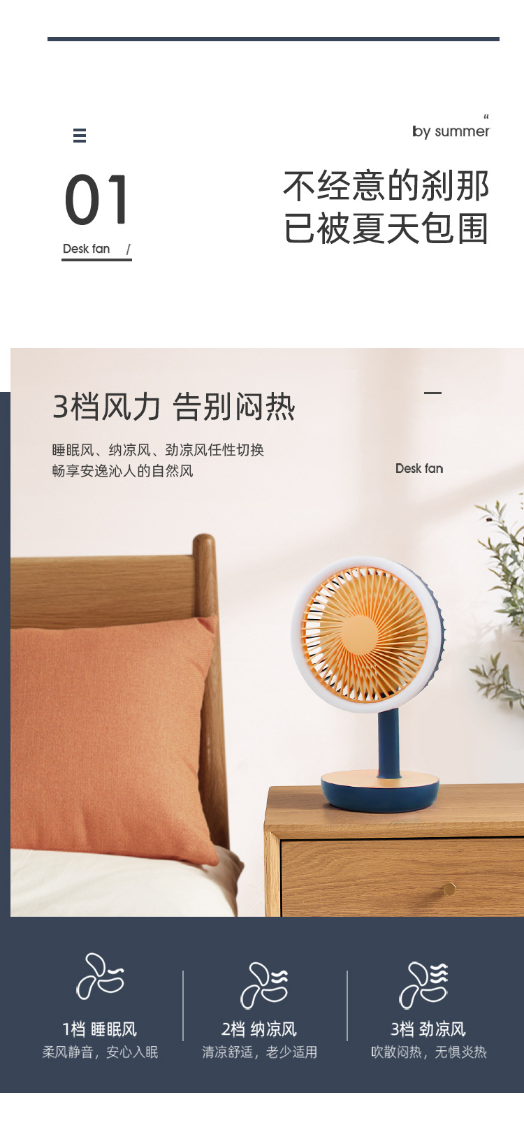 Zhongfu new minimalist Nordic wind 6 \"contrast color lamp fan brushless motor three wind atmosphere small night light