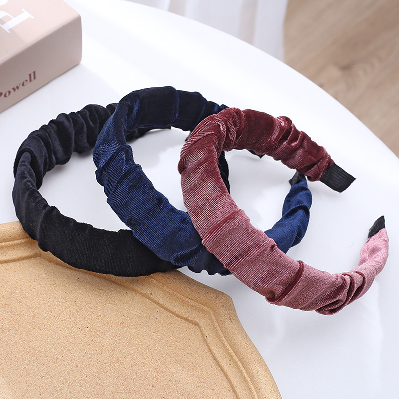 Cross-Border Korean Foreign Trade Internet Celebrity Pleated Headband High-End Gold Velvet European and American All-Matching out Support Headband Hair Fixer Cross-Border Korean Foreign Trade Internet Celebrity Pleated Headband High-End Gold Velvet European and American All-Matching out Support Headband Hair Fixer