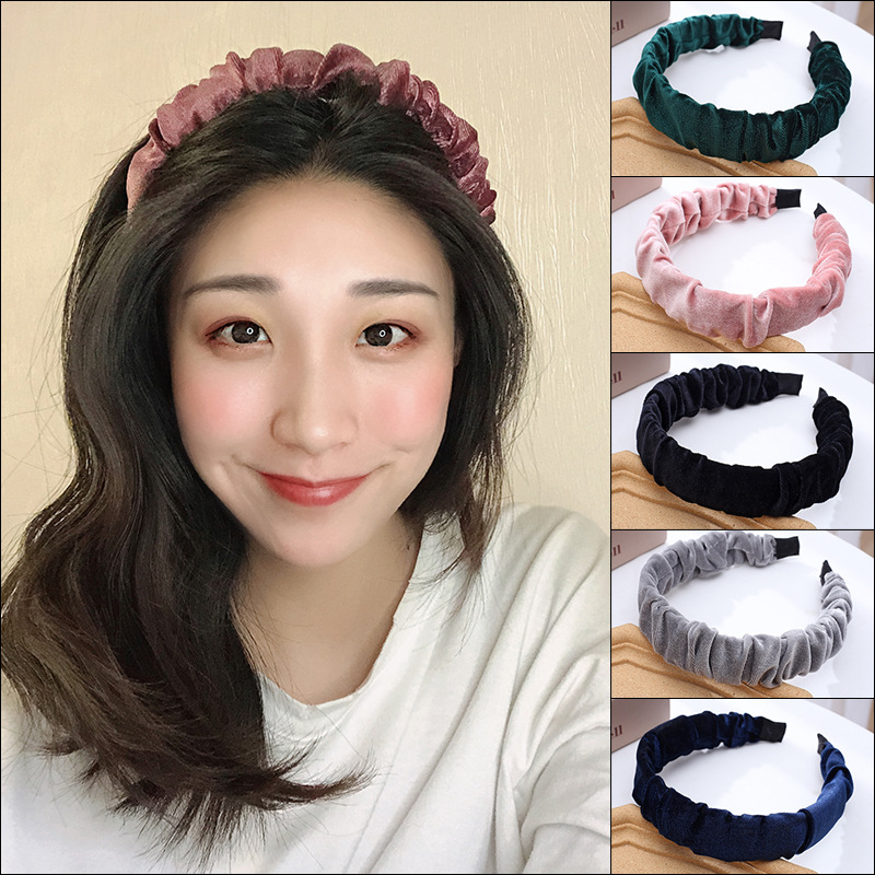 Cross-Border Korean Foreign Trade Internet Celebrity Pleated Headband High-End Gold Velvet European and American All-Matching out Support Headband Hair Fixer Cross-Border Korean Foreign Trade Internet Celebrity Pleated Headband High-End Gold Velvet European and American All-Matching out Support Headband Hair Fixer