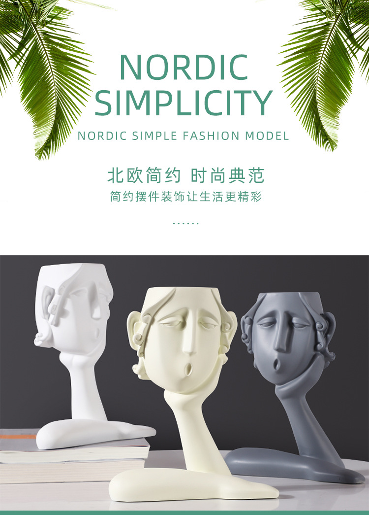 Nordic Style Resin Crafts One-Hand Chin Support Flower Arrangement Decoration Home Living Room Study Hallway Storage Decorations
