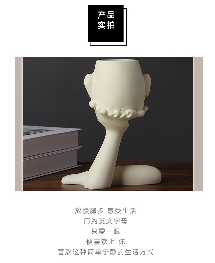 Nordic Style Resin Crafts One-Hand Chin Support Flower Arrangement Decoration Home Living Room Study Hallway Storage Decorations