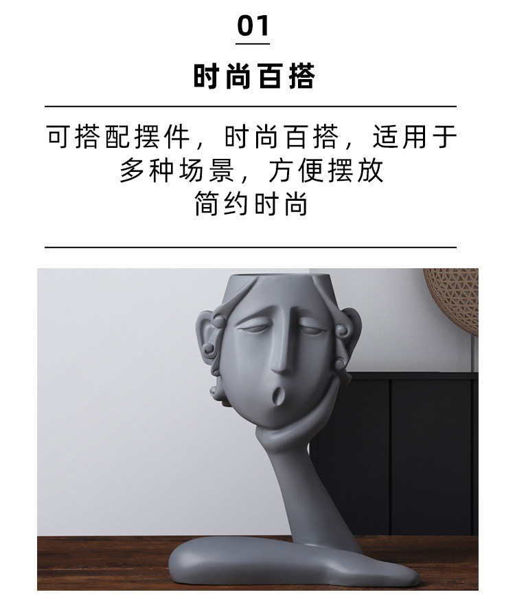 Nordic Style Resin Crafts One-Hand Chin Support Flower Arrangement Decoration Home Living Room Study Hallway Storage Decorations