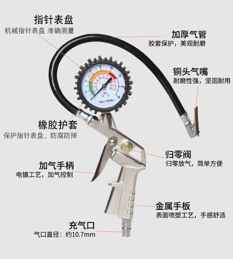 Pressure Gauge with Gun Tire Pressure Monitor Multifunctional Tire Pressure Gauge Tire Pressure Gun Tire Pressure Gauge
